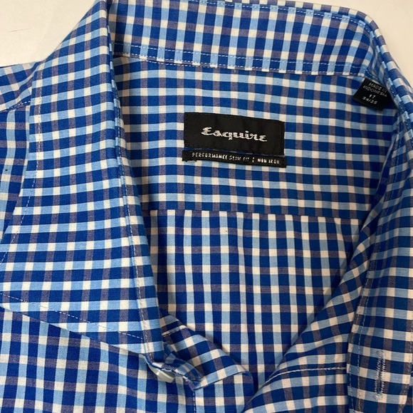 Esquire Men’s Performance Slim Fit Long Sleeve Blue and White Shirt 17 34/35 - Picture 4 of 13